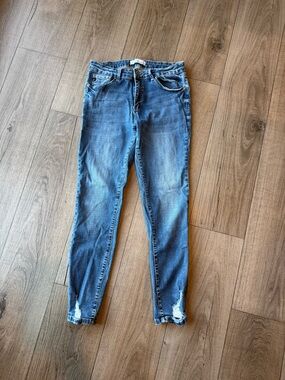 KanCan Medium Blue Women's Skinny Jeans with Ankle Distress